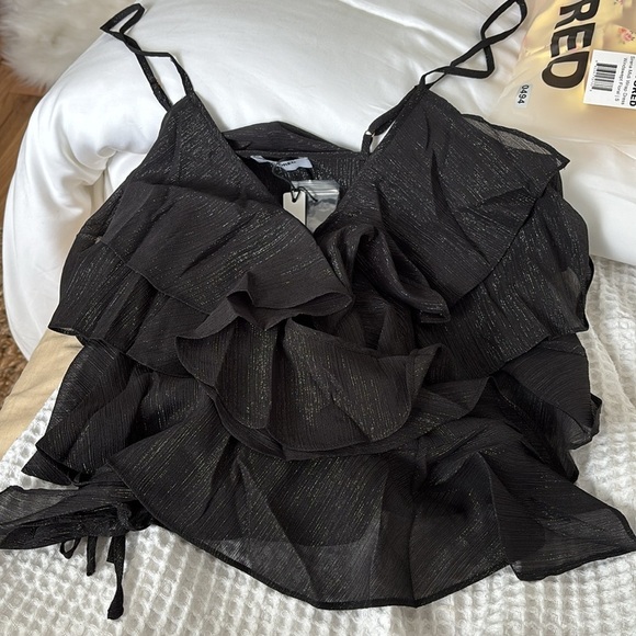 NWT Sheer Sparkly Black Ruffle Layered Open Back Tank Whimsigoth y2k tank top - Picture 6 of 6